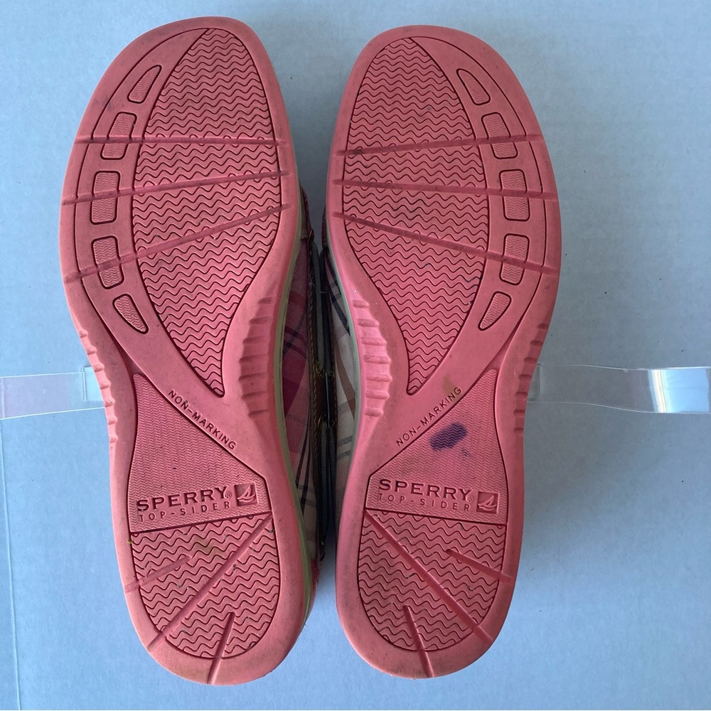 Sperry Leather Women Plaid Boat Shoes‎ Loafers Pink and Tan Size 8 - Picture 11 of 11